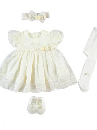 Taufset für Mädchen aus 100% Baumwolle, ecrufarbene Blumen für den Großhandel von Monna Rosa Milano LLC