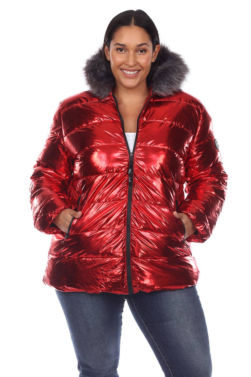 WHITE MARK - Vente Manteau – femme - Doudoune métallisée grande taille avec capuche11