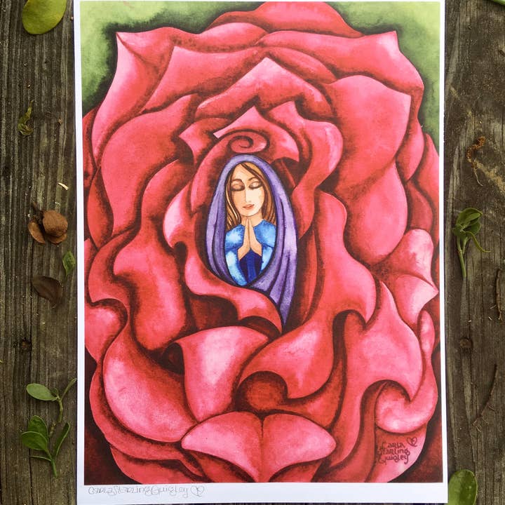 Mystical Rose- Catholic Art Print for wholesale by Carla Quigley Art