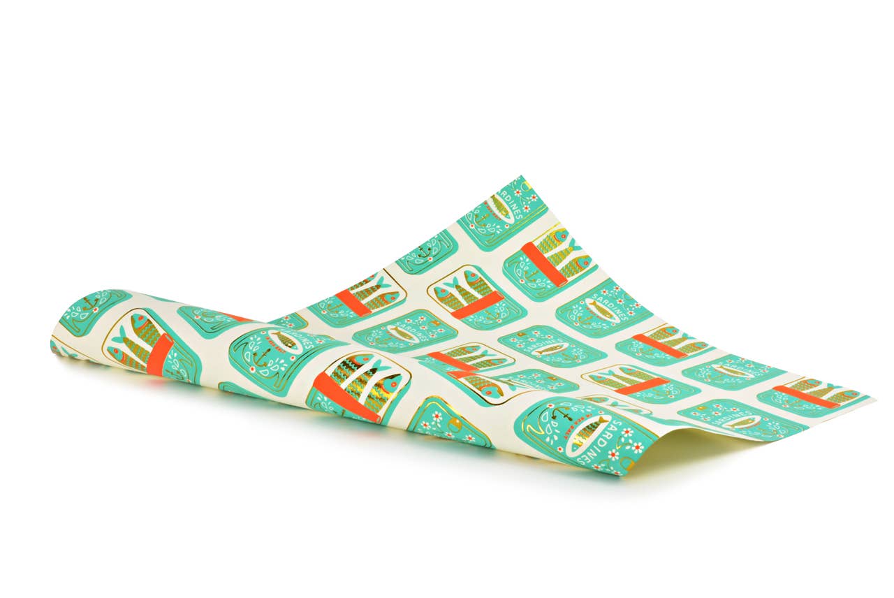 MIDORI Inc. - Wholesale Flat Wrap - Sardines Cream/Aqua/Orange/Gold Foil Gift Wrap1