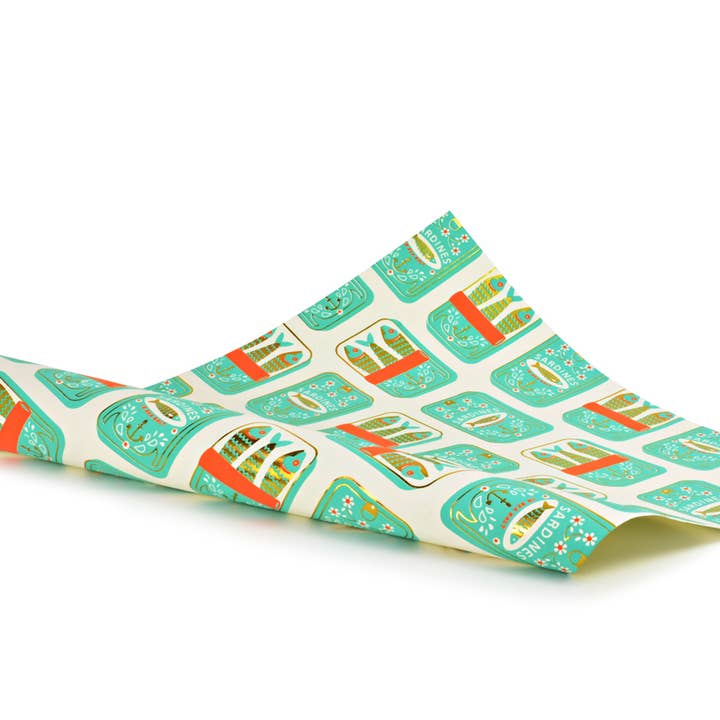 MIDORI Inc. - Wholesale Flat Wrap - Sardines Cream/Aqua/Orange/Gold Foil Gift Wrap1