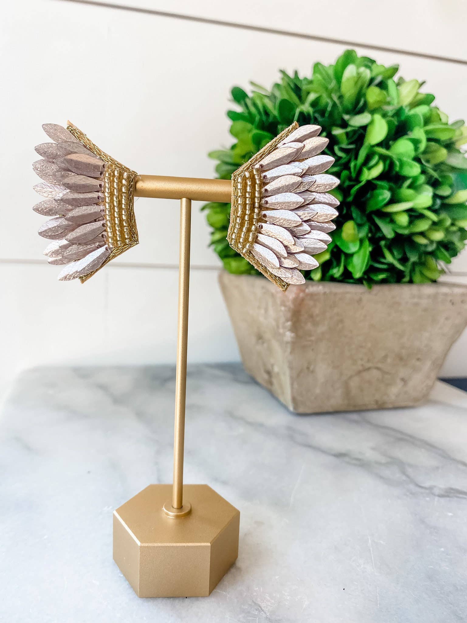 Brookhaven Baubles - Wholesale Dangle earrings - Rose Gold Sequin Wing Beaded Statement Earrings1