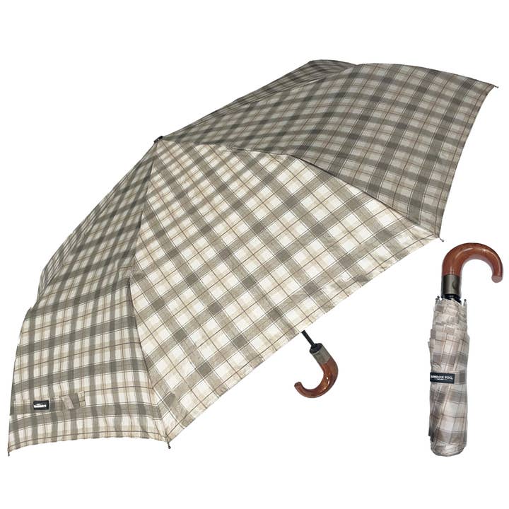 Chaby International - Wholesale Umbrella - Unisex - London Fog 42" Auto/Auto Umbrella, Wood Hook Han-Khaki Plaid
