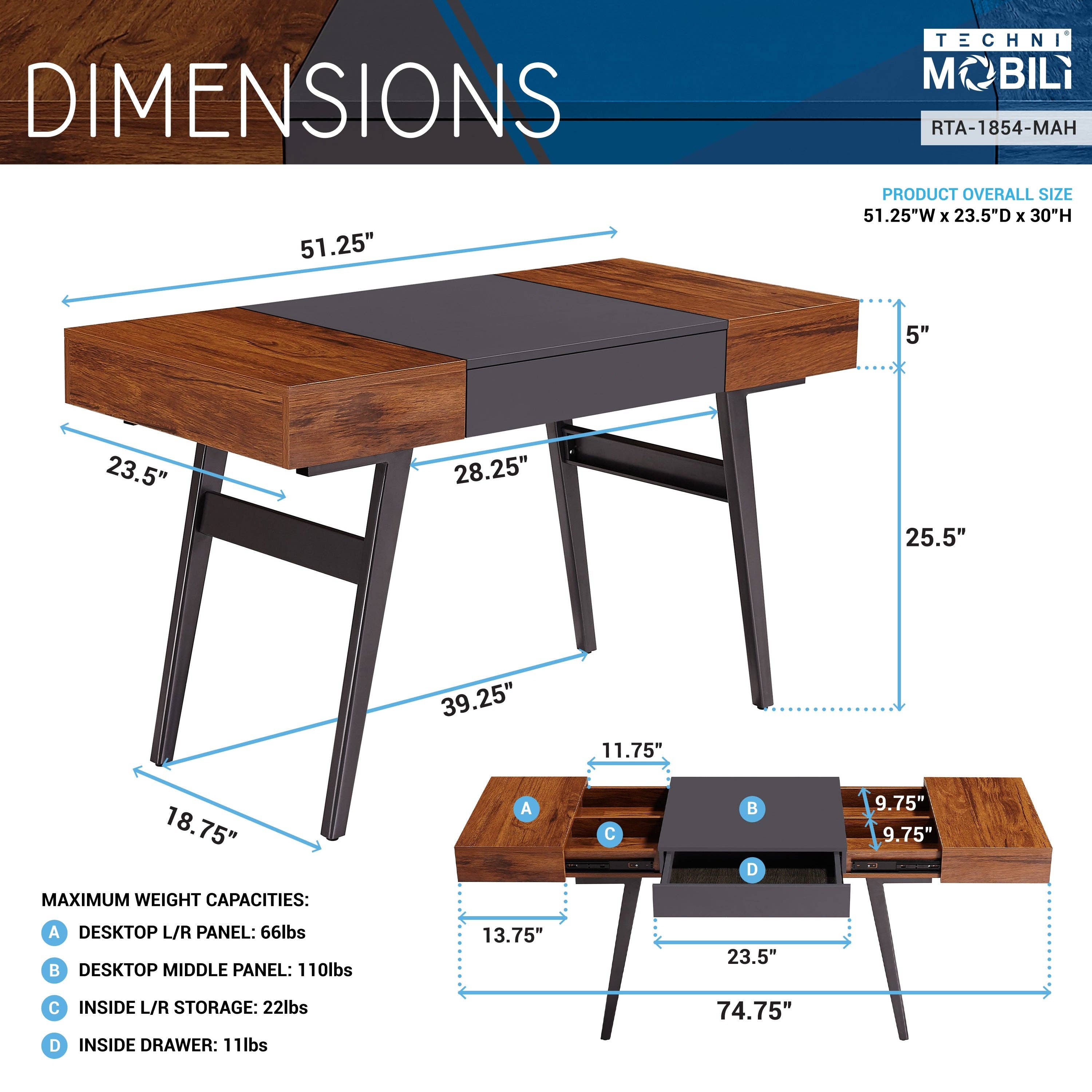 Mahogany Expandable Modern Desk with Storage for wholesale on Faire3