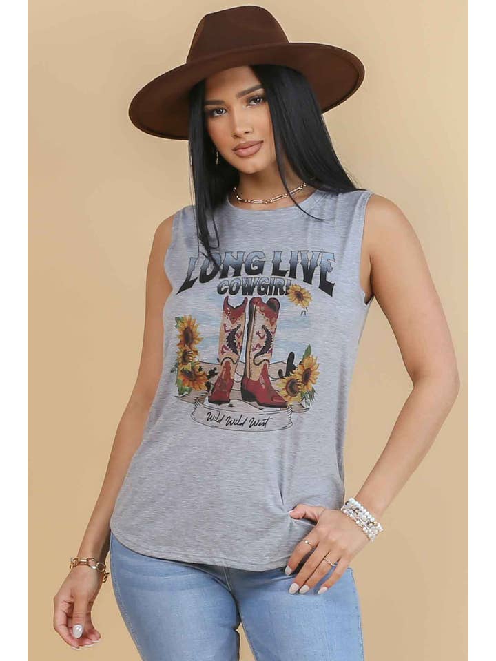 HEATHER GREY AV079-SANDRA GRAPHIS SLEEVELESS TOP for wholesale on Faire