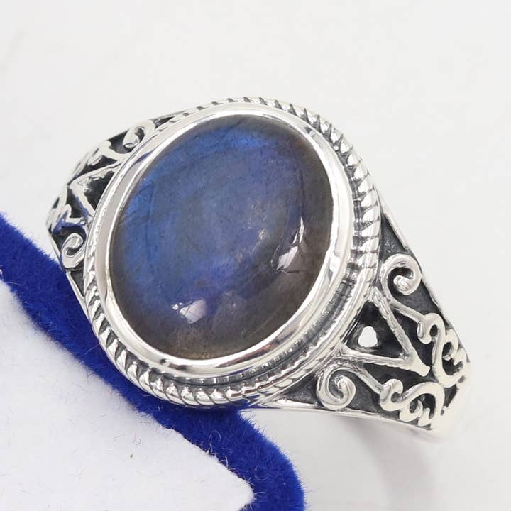 Labradorite Ring: 925 Sterling Silver Handmade Boho Jewelry for wholesale by Jay Jools