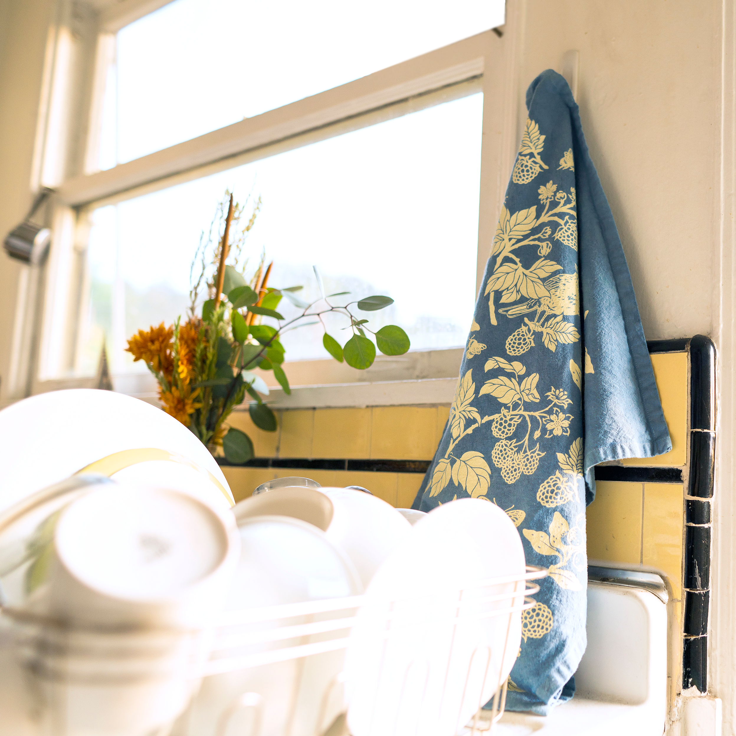 Mustard Beetle - Wholesale Tea Towel - Hand Dyed + Screenprinted Organic Cotton Tea Towel: Berries6