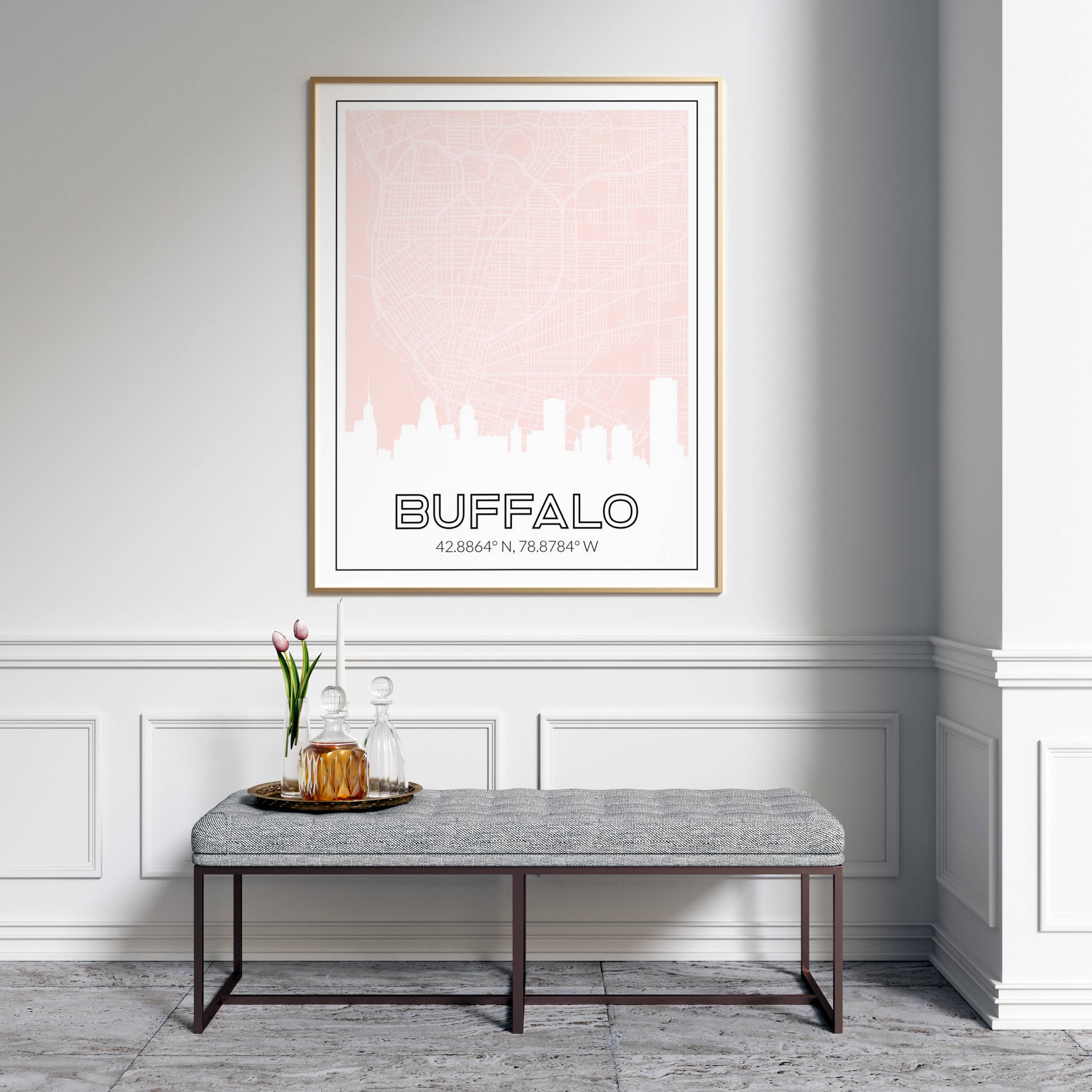Paperfinch Design - Vente Affiche d'art - Carte de Buffalo New York et impression artistique de la ligne d'horizon avec les coordonnées de la ville7