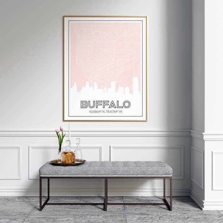 Paperfinch Design - Vente Affiche d'art - Carte de Buffalo New York et impression artistique de la ligne d'horizon avec les coordonnées de la ville7