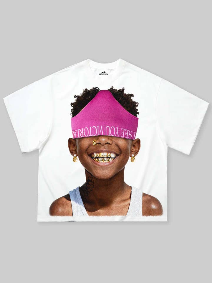 Boxy Oversized T-Shirt with Funny Child Portrait Print for wholesale by NOISSEY