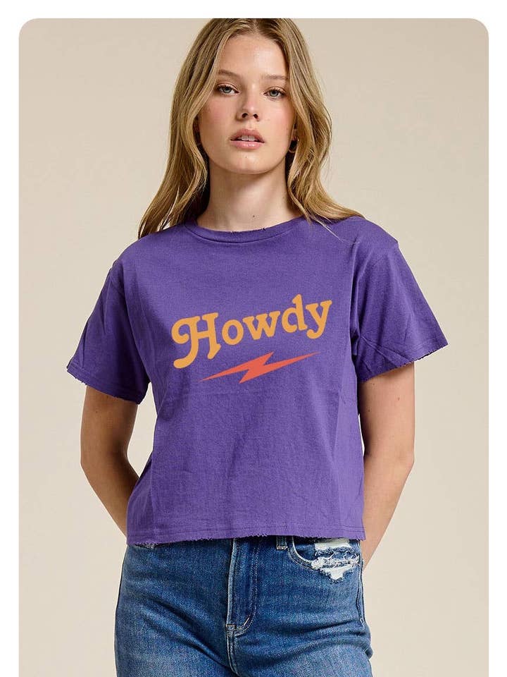 Howdy Bolt Graphic S/S Seamless Faux Crop for wholesale by Foryeri