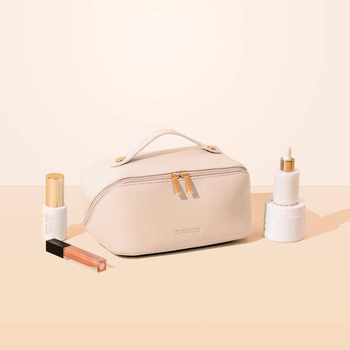 Maison Minimalist - Wholesale Makeup/Cosmetic Bag - SALY | Expandable Travel Makeup Bag