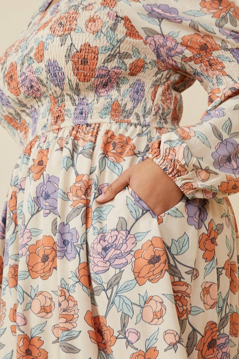 Elfenbein Romantisches Kleid mit gesmoktem Blumenmuster für Damen für den Großhandel auf Faire6