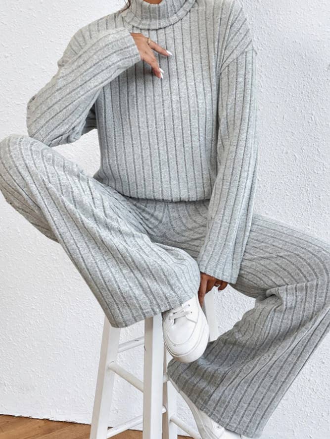 Plain Rib Long Sleeves Tops With Pants 2pcs Set ZK832 for wholesale by UNISHE