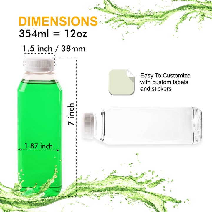 EcoQuality - Wholesale Milk/Juice Bottle - 12oz Empty Clear Plastic Juice Bottles w/Tamper Evident Caps