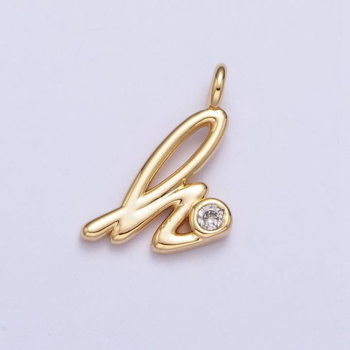 Aim Eternal - Wholesale Individual charm/pendant - Gold Initial Alphabet Lower Case Cursive Letter Clear CZ Personalized Charm | A-507-A-5197