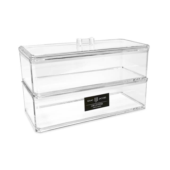 Isaac Jacobs International - Wholesale Drawer Organizer - Isaac Jacobs 2-Pack Acrylic Stackable Organizer w/Lid