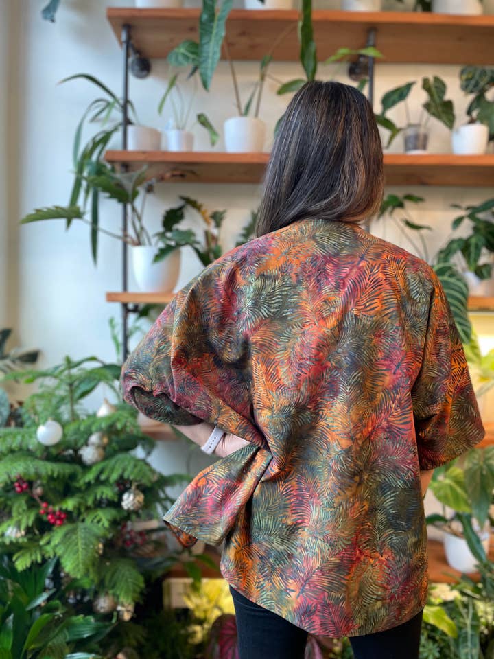 Kimono Inspired Throws in Plant Printed Fabrics for wholesale by Cali & Dana