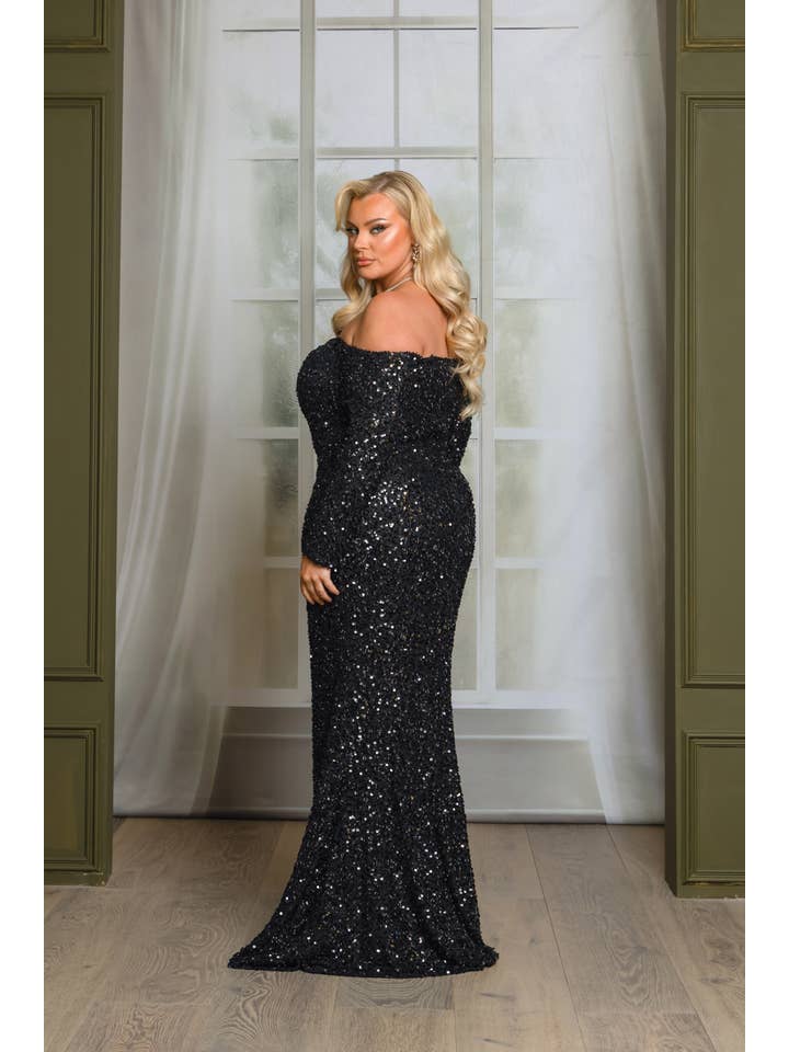 RICARICA INC. - Wholesale Gown - Women's - P1641P9-PLUS SIZE LONG SLEEVE OFF SHOULDER MAXI DRESS 8