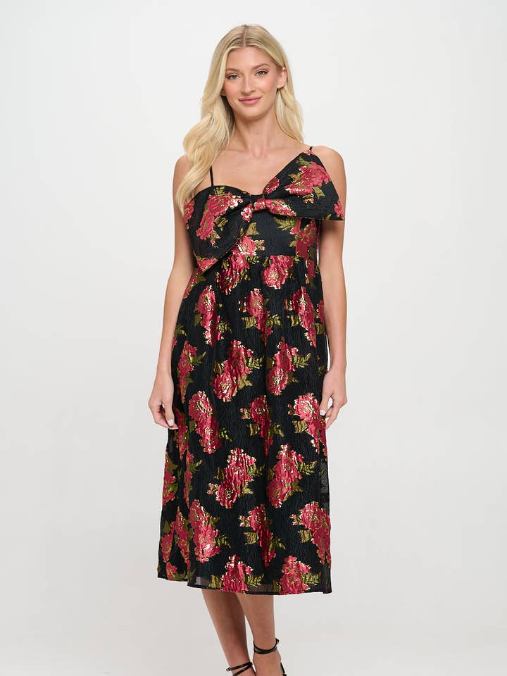 Scarlet Blossom Noir Bow Midi Dress for wholesale by Meet me in Santorini