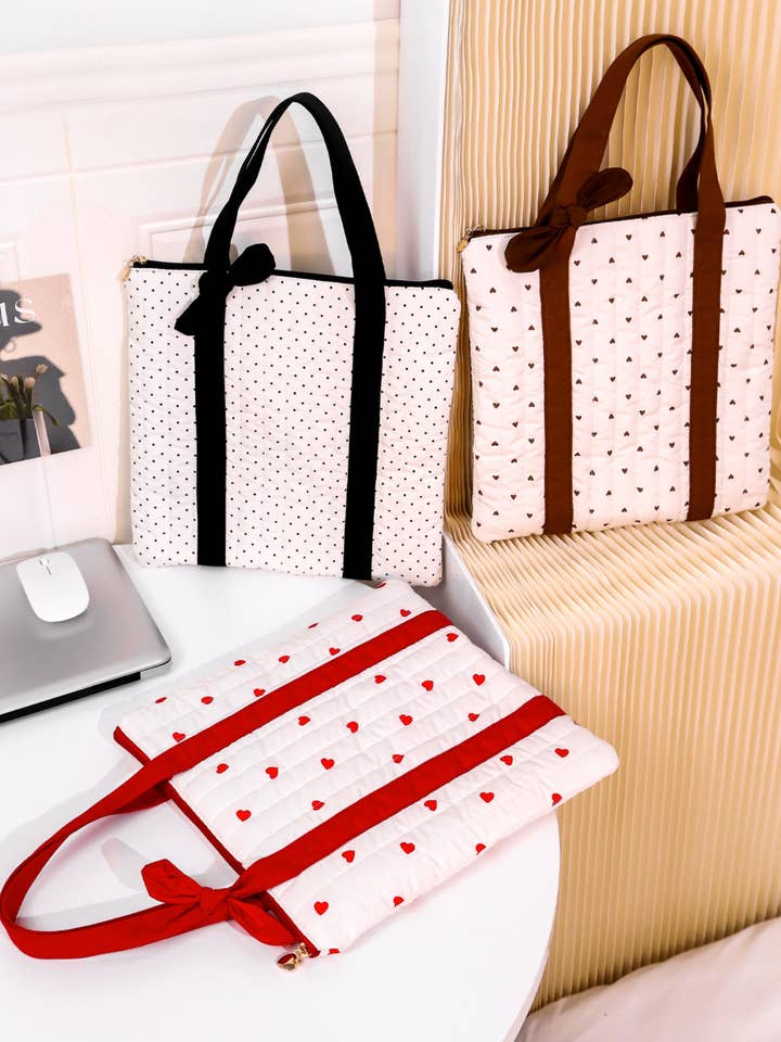 Quilted Dot Print Tote Bag for wholesale by Tickled Teal