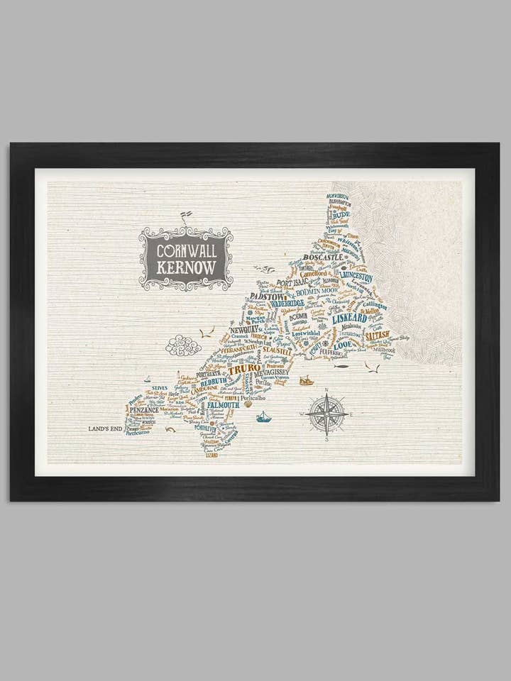 Map of Cornwall - Poster print for wholesale by The Northern Line