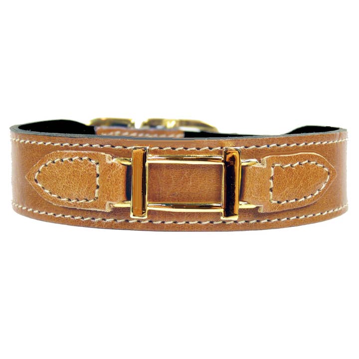 Hamilton Dog Collar in Tan & Gold for wholesale by Hartman & Rose