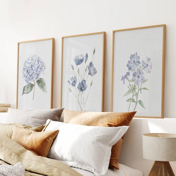 Blue Watercolor Flowers. Hydrangea Wall Art Print for wholesale by Art Lane
