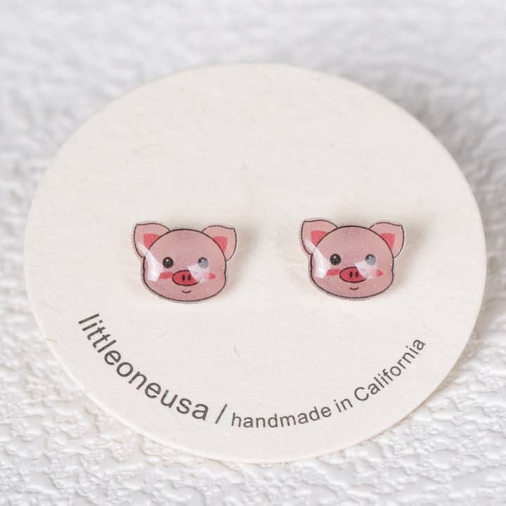 Pink Pig Animal Titanium Earring Studs for wholesale by littleoneusa