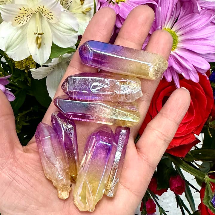 KayleeNYC - Wholesale Spiritual Stone/Crystal - Wholesale Lot 1 Lb Rainbow Aura Quartz Wand Tumble Crystal
