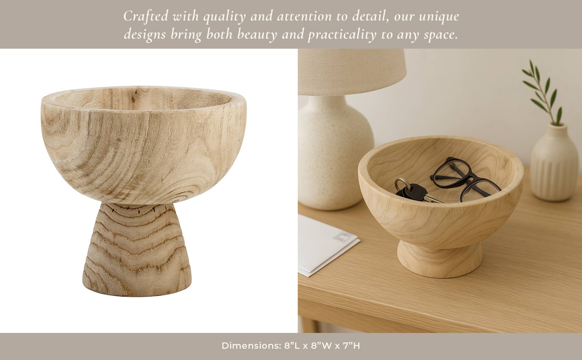 Sagebrook Home - Wholesale Decorative Plate/Dish/Bowl - Bowl - Brown Paulownia Wood with Pedestal Base, 8 in.11