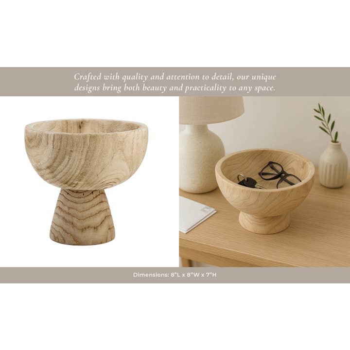 Sagebrook Home - Wholesale Decorative Plate/Dish/Bowl - Bowl - Brown Paulownia Wood with Pedestal Base, 8 in.11