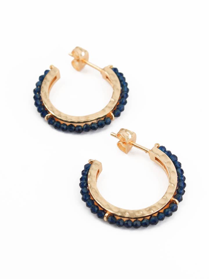 BLUE CRYSTAL GOLD HOOPS for wholesale by My Doris