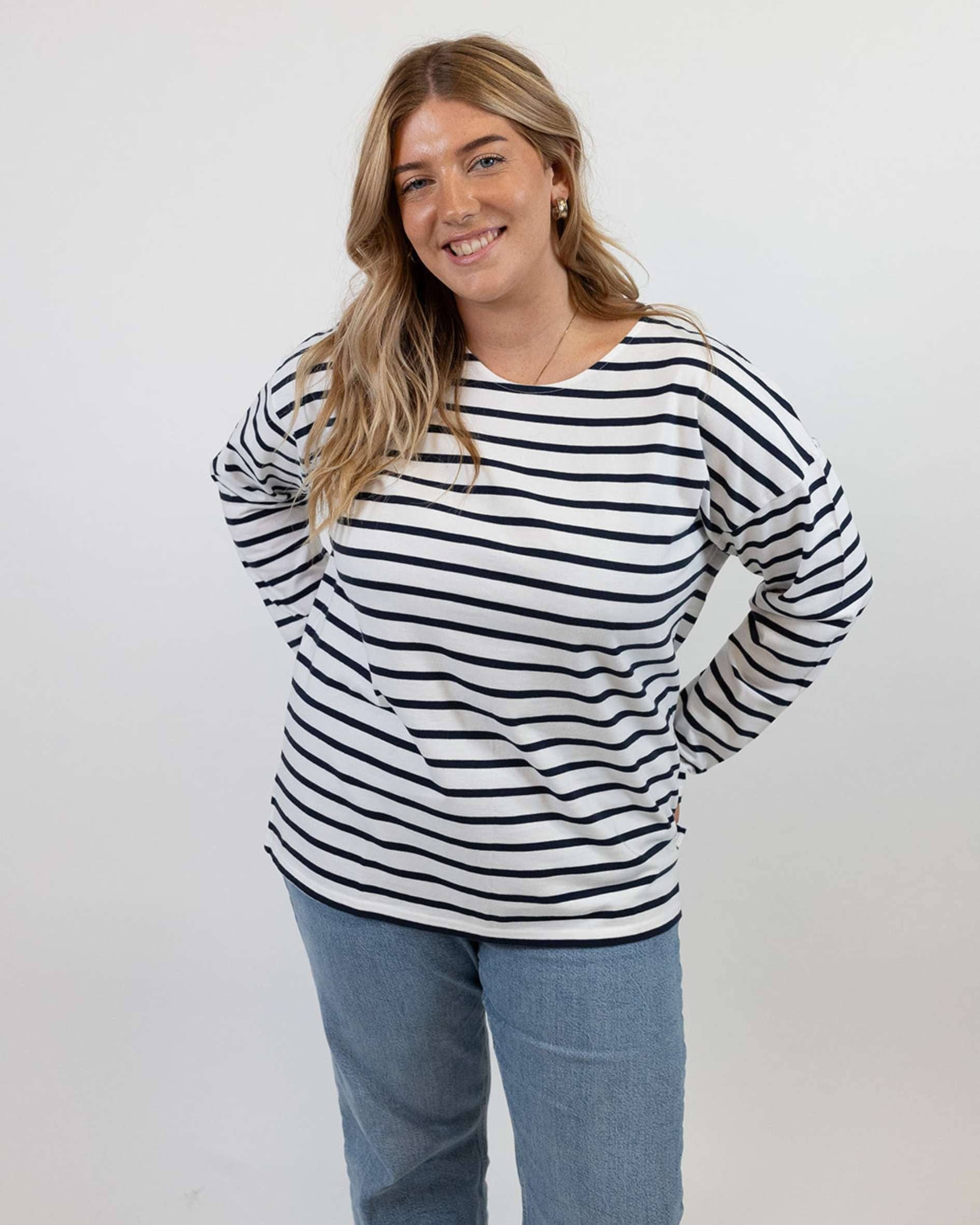 Ivy – wholesale T-shirt – women's – Sam Midweight Organic Cotton Navy Breton T-Shirt10