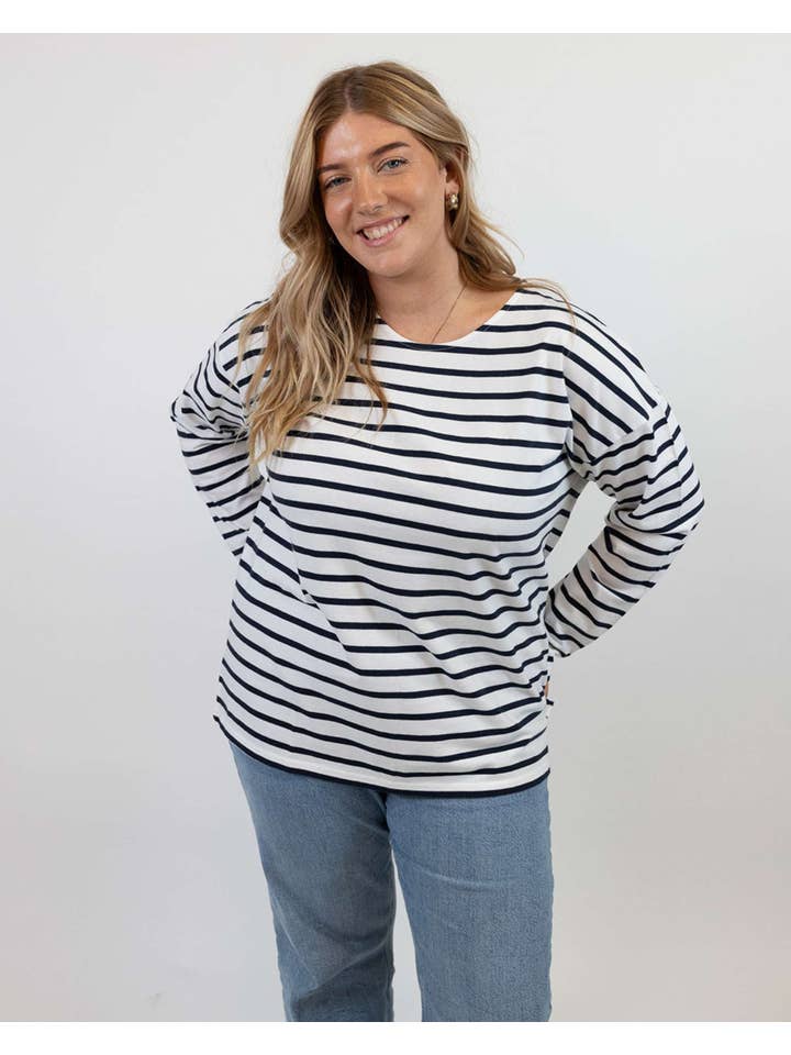 Ivy – wholesale T-shirt – women's – Sam Midweight Organic Cotton Navy Breton T-Shirt10