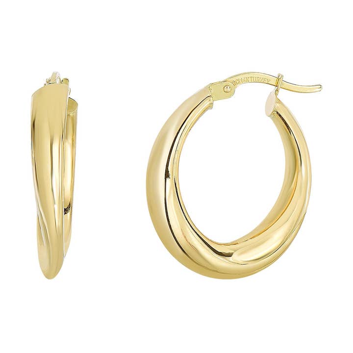 14Kt Yellow Gold 19.4X24.1mm Shiny Graduated Oval Shape Hoop Earring with Hinged Clasp for wholesale by The Diamond Deal