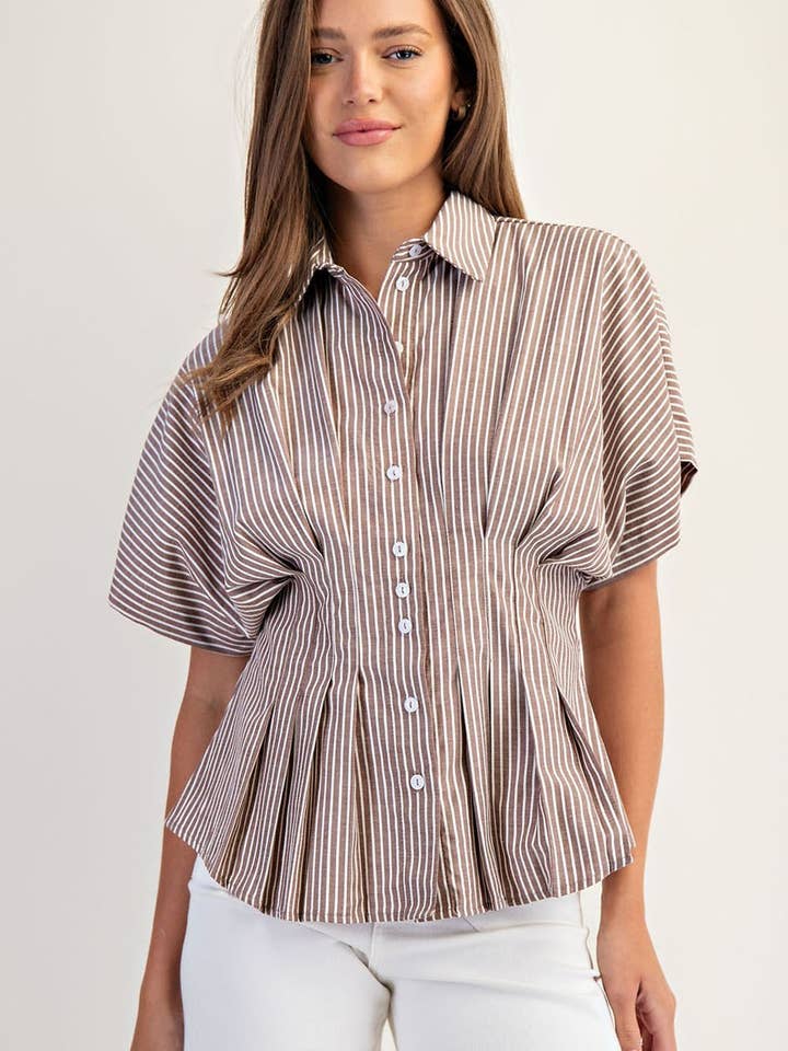 PL9184 - STRIPED BUTTON DOWN BLOUSE WITH PLEATED and other Purchase Wholesale tpl8497. Free Returns & Net 60 Terms on Faire trending on Faire.