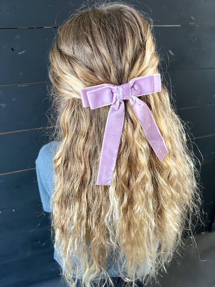 Lavender Velvet Thin Bow for wholesale by Texas Top Knots
