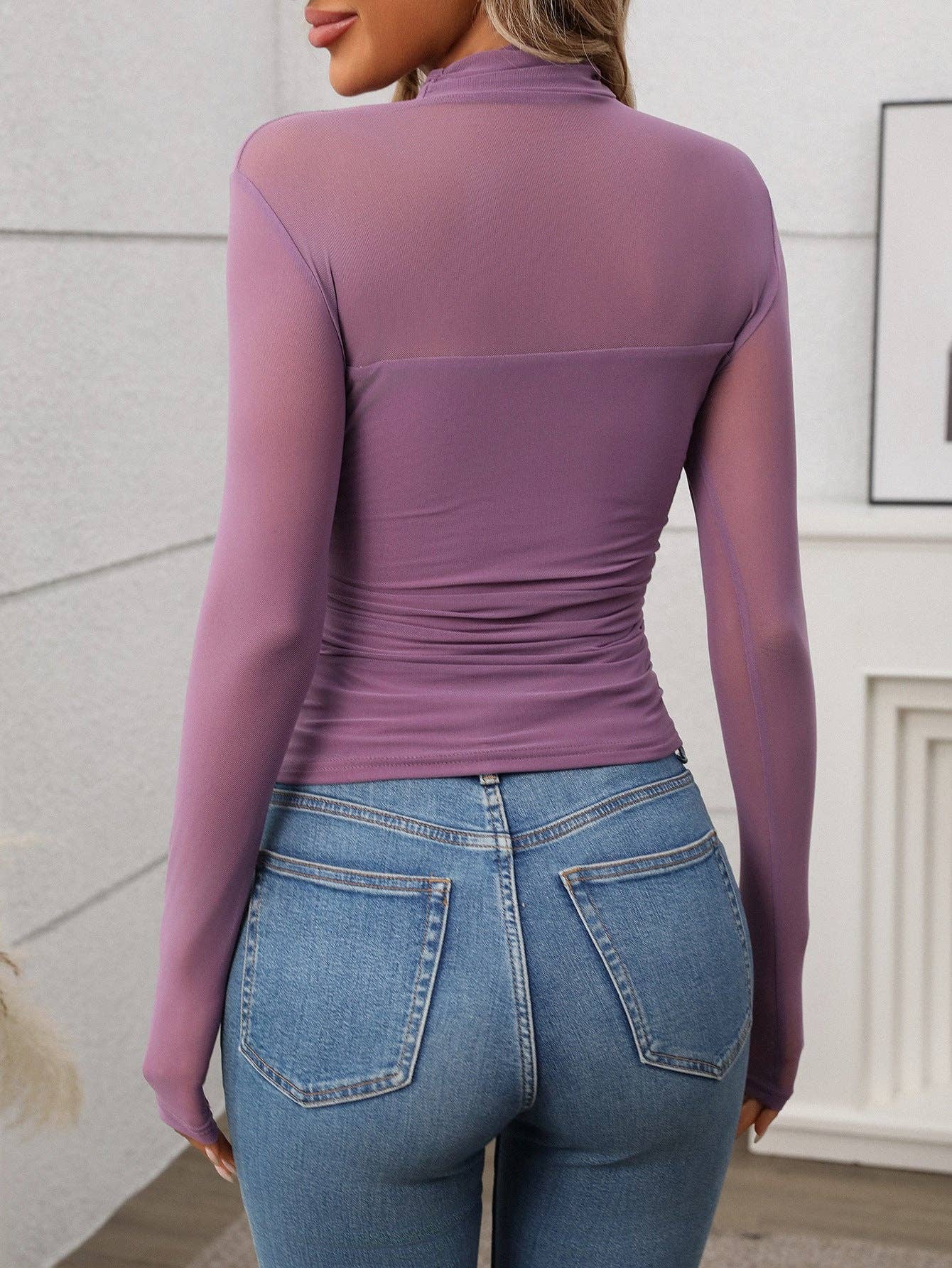 Lovesoft - Wholesale Knit Top - Women's - Women's Half High Neck Sheer Long Sleeve Sexy Y2K Mesh Top14