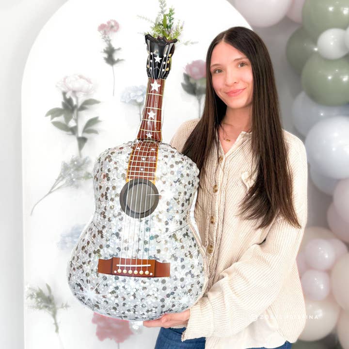 Silver Guitar Foil Balloon 35" – Pop Star Party for wholesale by Zoey Christina
