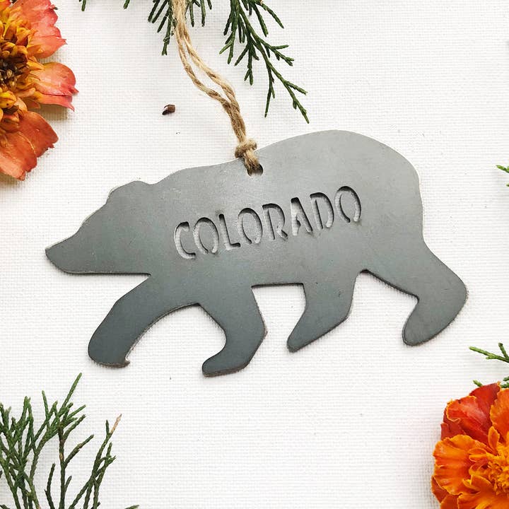 Colorado Bear Ornament made from Recycled Raw Steel for wholesale by BE Creations & Designs, Inc.