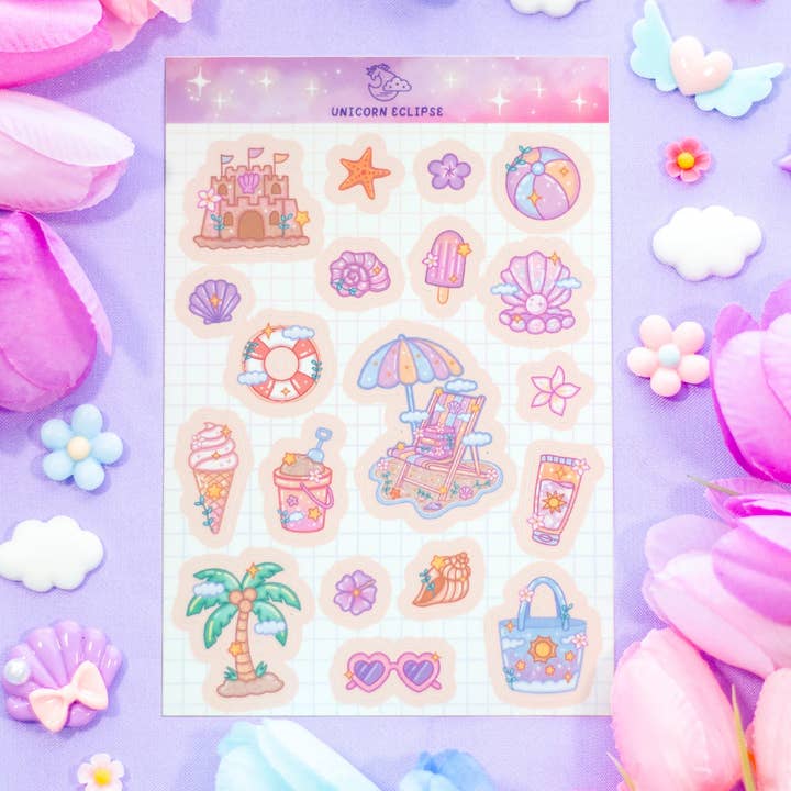 Beach Sticker Sheet for wholesale by Unicorn Eclipse