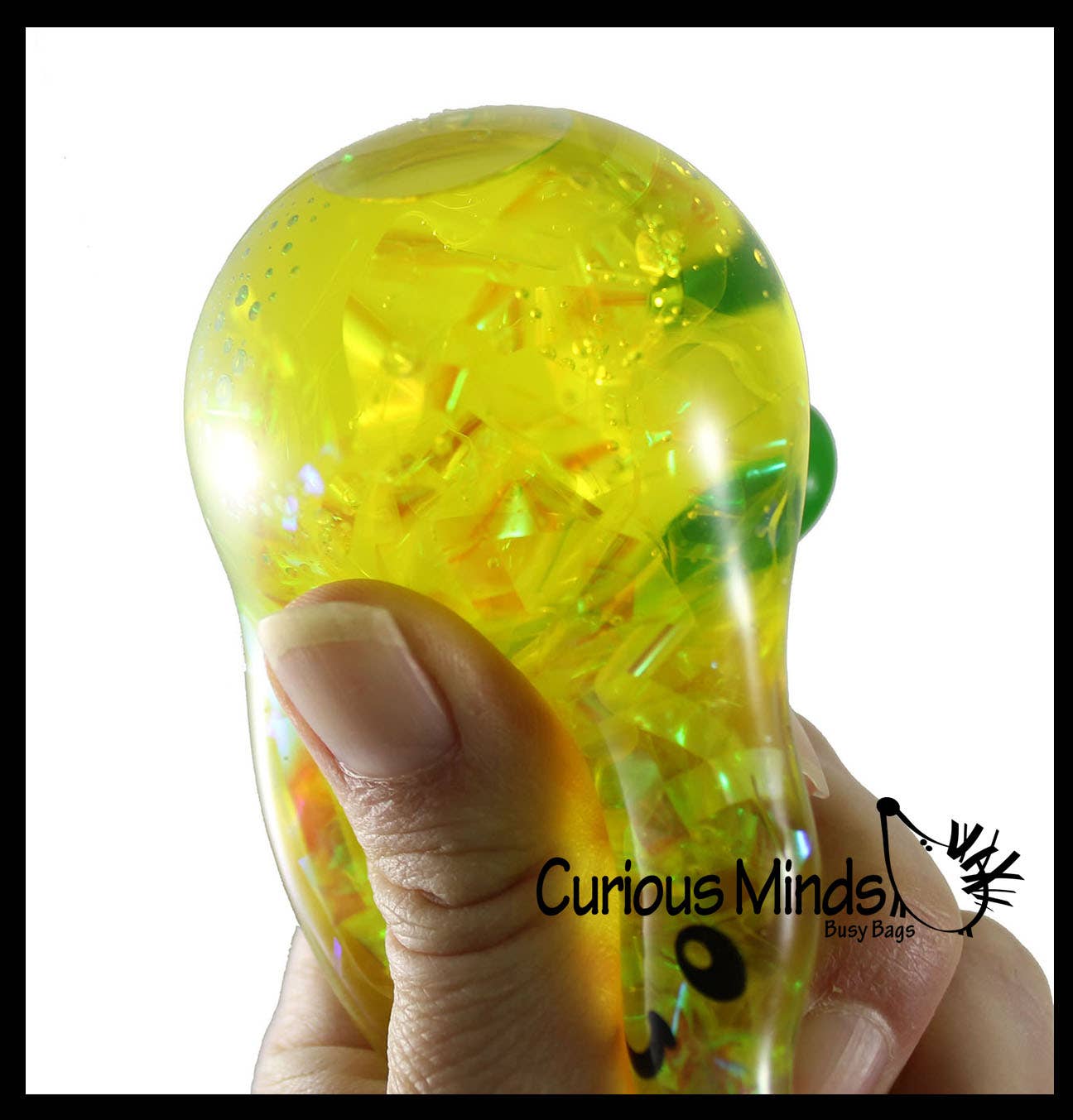Curious Minds Toys - Vente Jouet mou – enfant et bébé - 1 balle anti-stress remplie d'eau de banane et de paillettes - S7