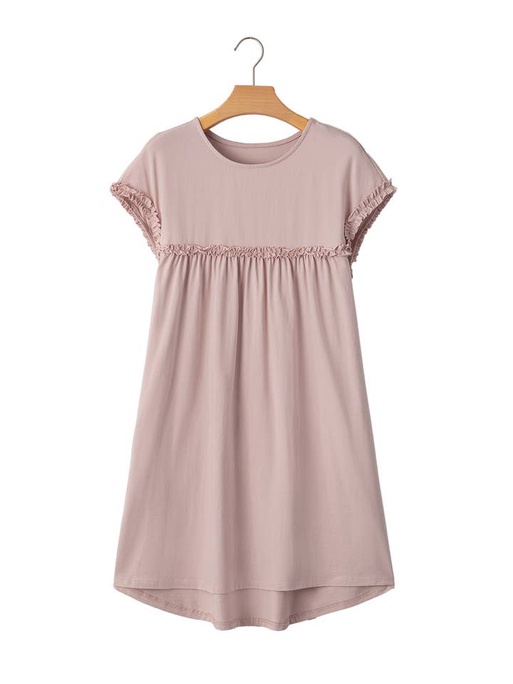 Aapparella - Wholesale Dress - Women's - Fashion Frilled Trim Loose Fit Mini Dress | S-XL