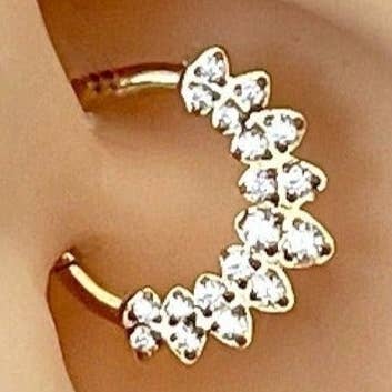 Gold CZ Daith Earring (16G | 8mm or 10mm | Surgical Steel | Gold, Silver w/Multiple Colored CZs) for wholesale by Elara Body Jewelry