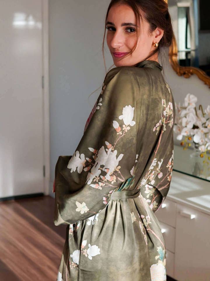 Floral Olive Kimono Robe for wholesale on Faire18