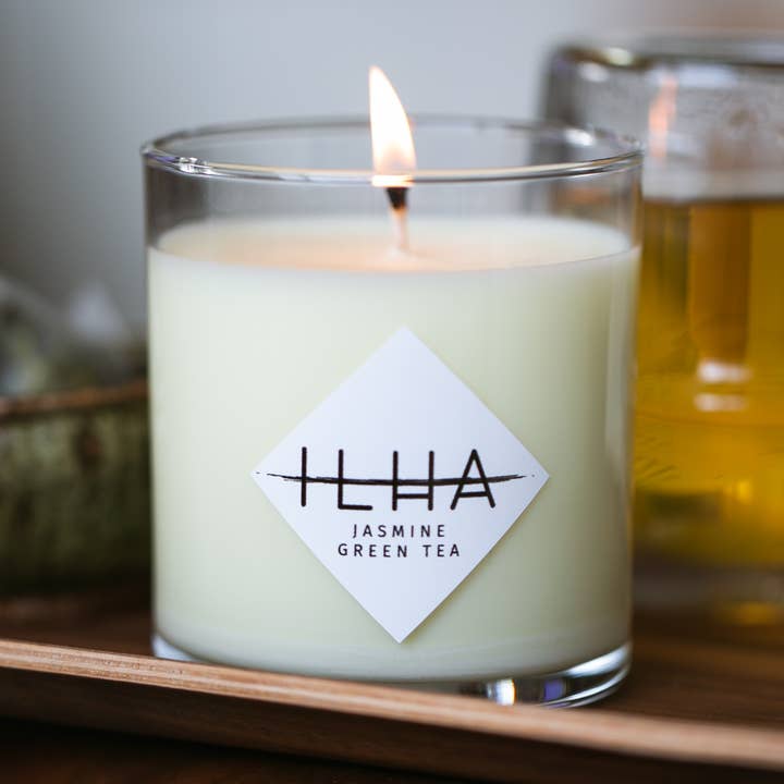 Jasmine Green Tea - 9oz Clear Glass Soy Candle for wholesale by ILHA Candles