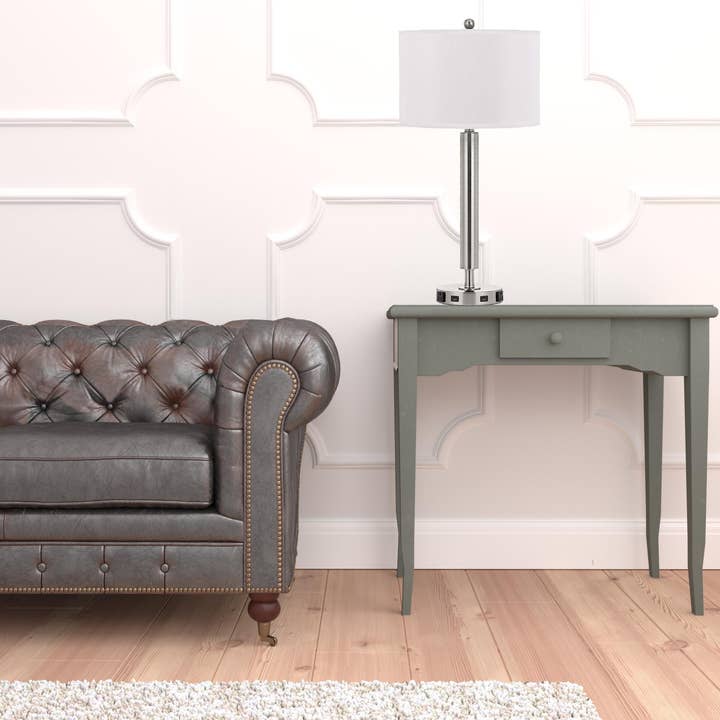 HomeRoots - Wholesale Accent/desk lamp - 30" Nickel Metal Usb Table Lamp With White Drum Shade1