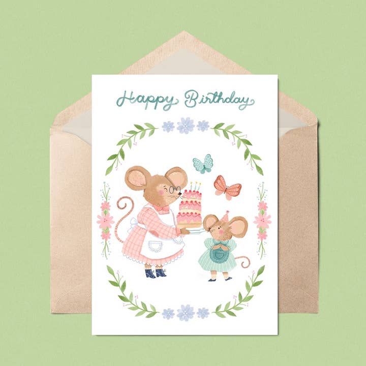 Birthday Maus Surprise Kunstdruck | Wandkunst, Kinderzimmer, Wasser für den Großhandel von Natalie Briscoe Illustration