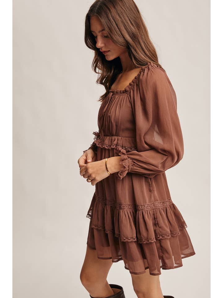 Forte - Wholesale Dress - Women's - Crinkled Tiered Boho Mini Dress FD000512